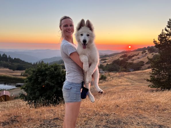 <strong>New addition: </strong>She and Greg decided to get another dog and picked up a White Swiss Shepherd, which they named Whimsy, in Los Angeles back in June.<br />