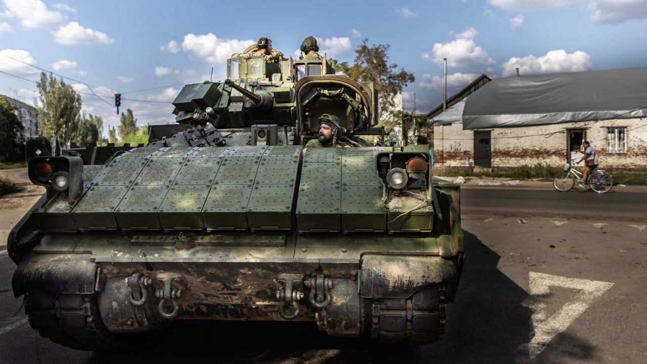 Ukrainian soldiers maneuver a Bradley Fighting Vehicle (BFV) in Orikhiv. 