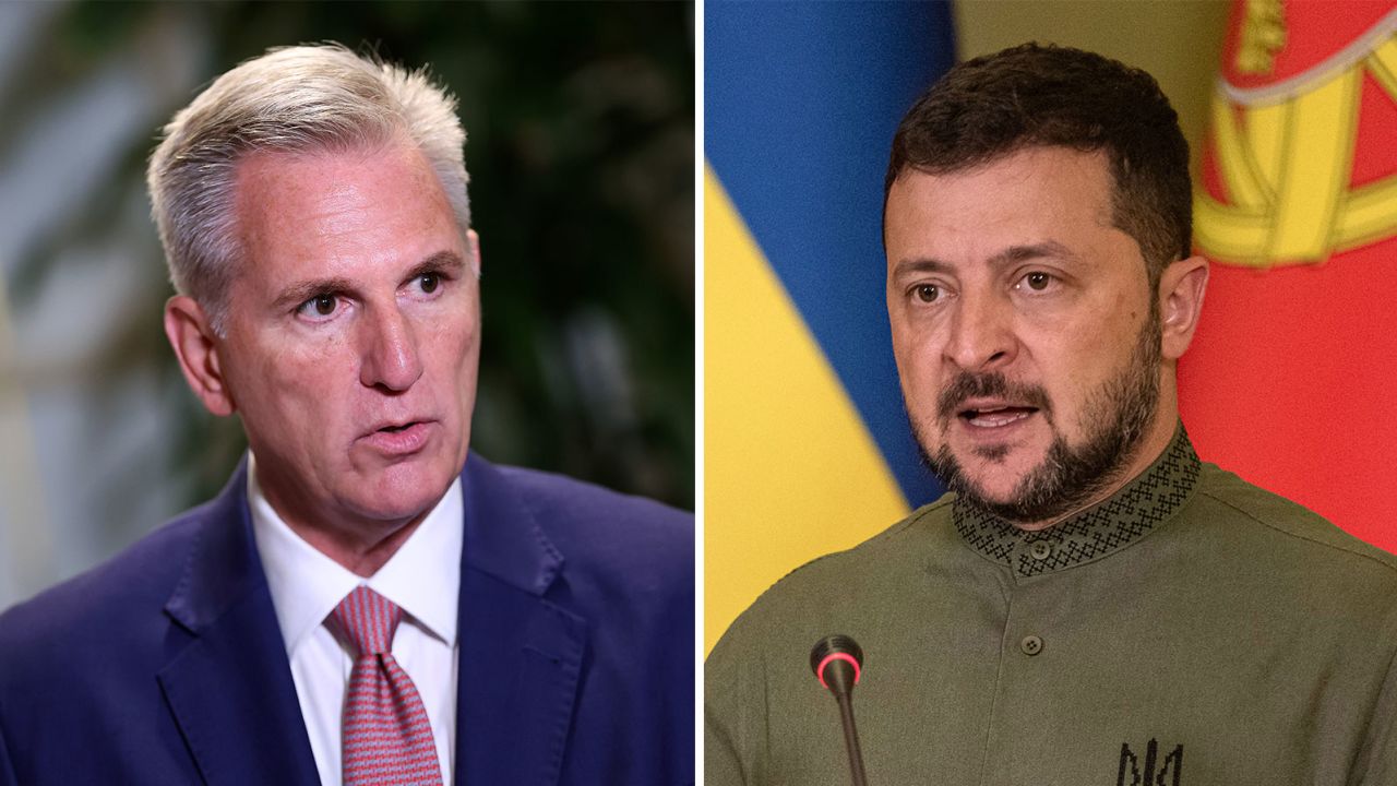 Speaker of the House Kevin McCarthy and Ukrainian President Volodymyr Zelensky.