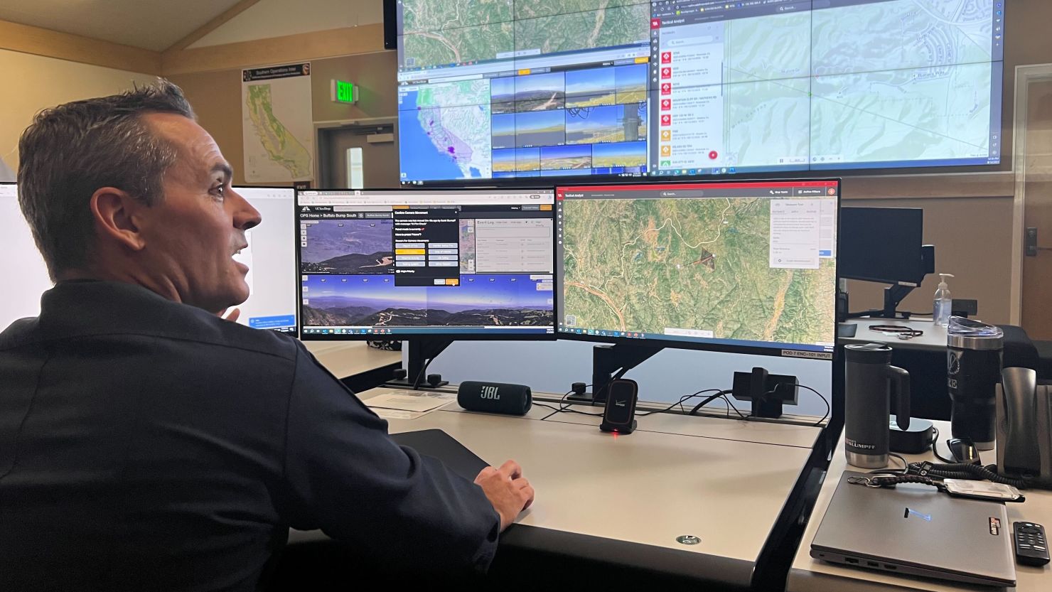 Scott Slumpff, Cal Fire's battalion chief of the intel program, monitors for anomalies identified by AI to confirm if it is smoke from a wildfire or something else.