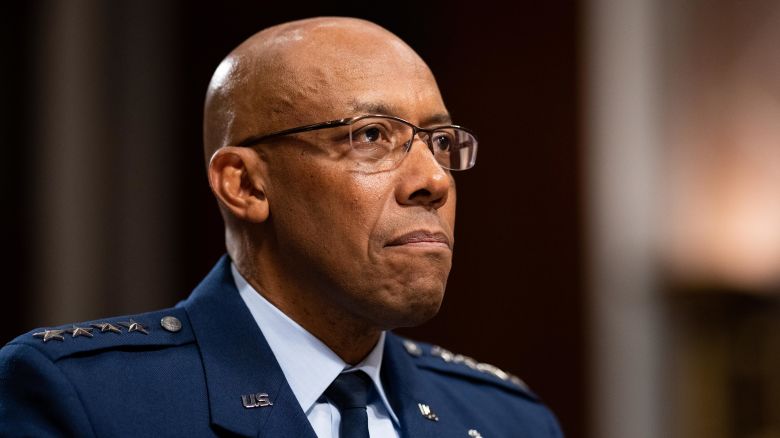 WASHINGTON - JULY 11: Chairman of the Joint Chiefs of Staff nominee General Charles Brown Jr., prepare to testify during his confirmation hearing in the Senate Armed Services Committee on Tuesday, July 11, 2023. (Bill Clark/CQ-Roll Call, Inc via Getty Images)