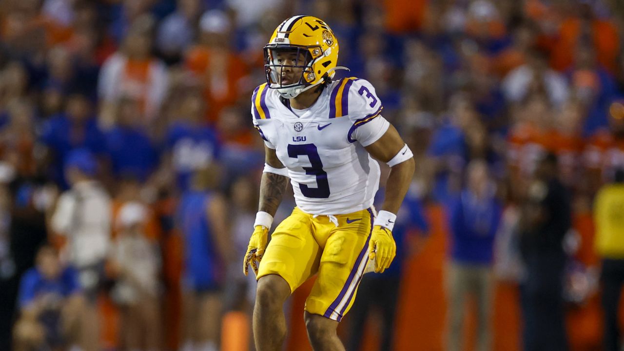 GAINESVILLE, FL - OCTOBER 15: LSU Tigers safety Greg Brooks Jr. (3) during the game between the LSU Tigers and the Florida Gators on October 15, 2022 at Ben Hill Griffin Stadium at Florida Field in Gainesville, Fl. (Photo by David Rosenblum/Icon Sportswire via Getty Images)