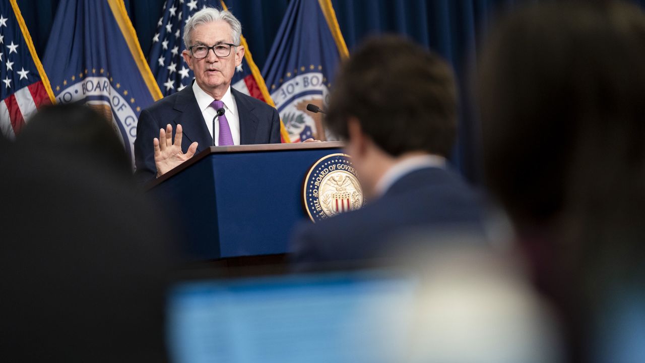 Jerome Powell, Federal Reserve chairman, speaks during a news conference in Washington DC on September 20, 2023.