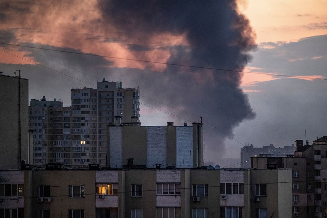 Smoke rises over Kyiv on September 21, 2023 after Russia launched another round of strikes on the Ukrainian capital.