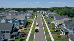 An aerial view shows a subdivision that has replaced the once rural landscape on July 19, 2023 in Hawthorn Woods, Illinois. With homeowners reluctant to sell their homes and give up their existing low mortgage rates the demand for new homes has spiked.
