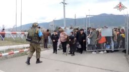 Russian peacekeepers evacuate civilians following Azerbaijan's offensive in Nagorno-Karabakh, September 21, 2023.