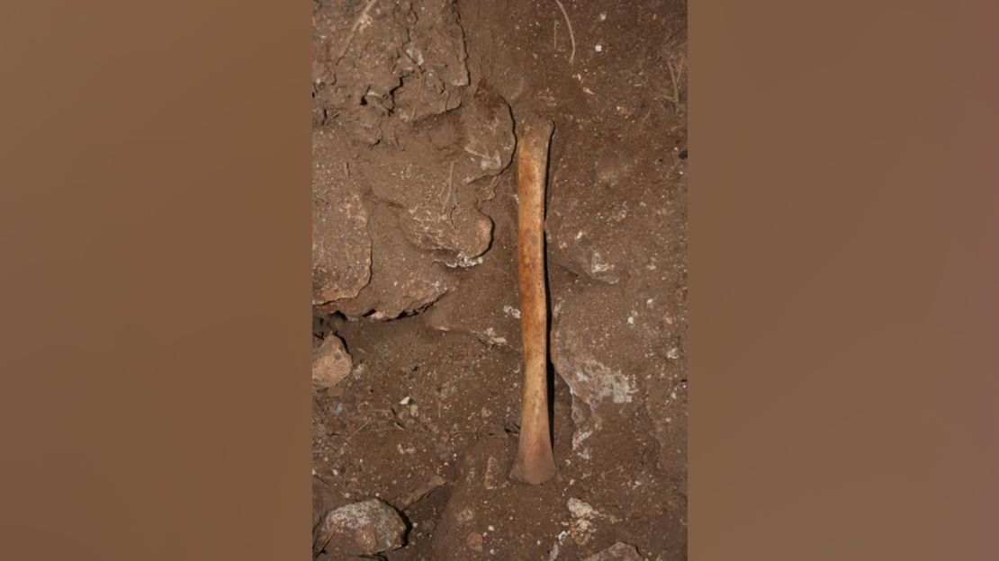 A human bone found inside the cave. 