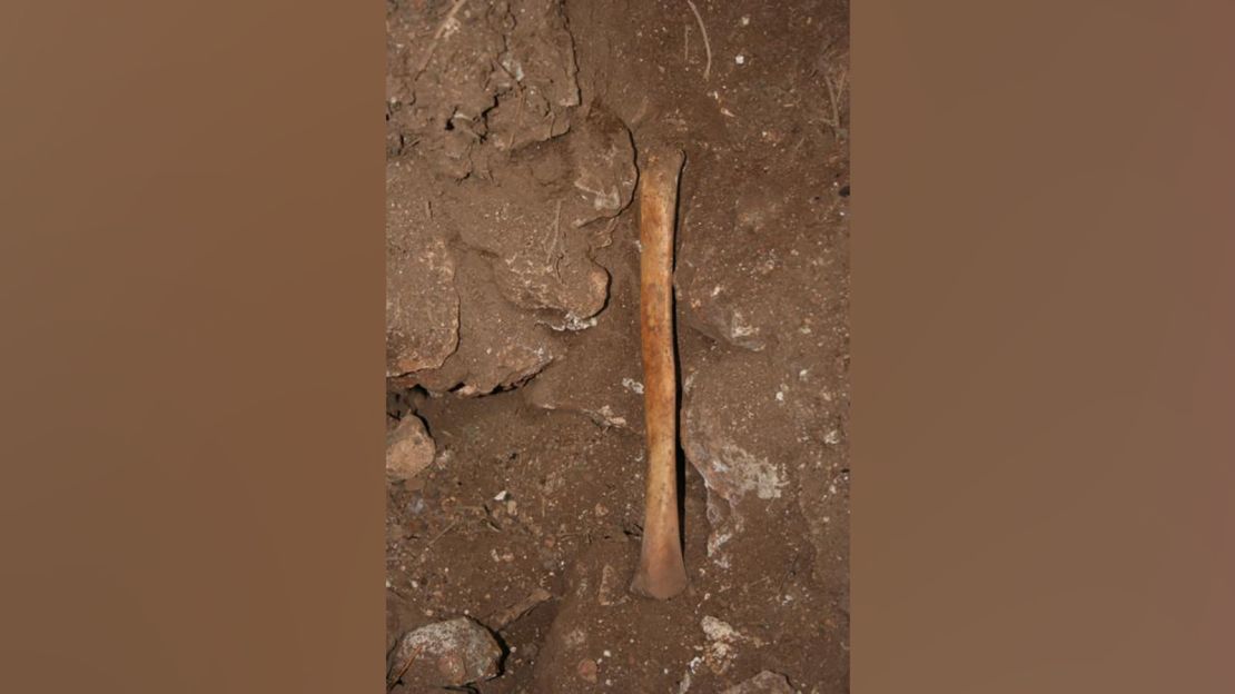A human bone found inside the cave.