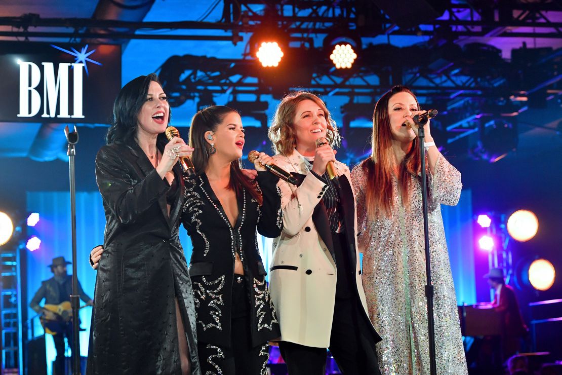 (L-R) Amanda Shires, Maren Morris, Brandi Carlile and Natalie Hemby of The Highwomen perform onstage  as BMI presents Dwight Yoakam with President's Award at 67th Annual Country Awards Dinner at BMI on November 12, 2019 in Nashville, Tennessee.