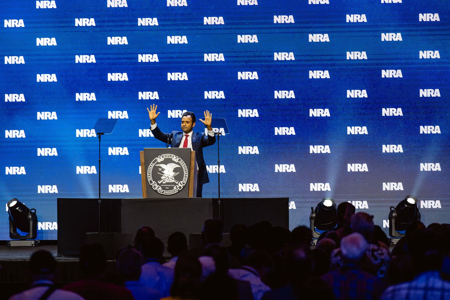 Ramaswamy speaks at the National Rifle Association's convention in Indianapolis in April 2023.