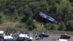 Emergency responders work the scene of a fatal bus crash, in Wawayanda, New York, on September 21, 2023. 
