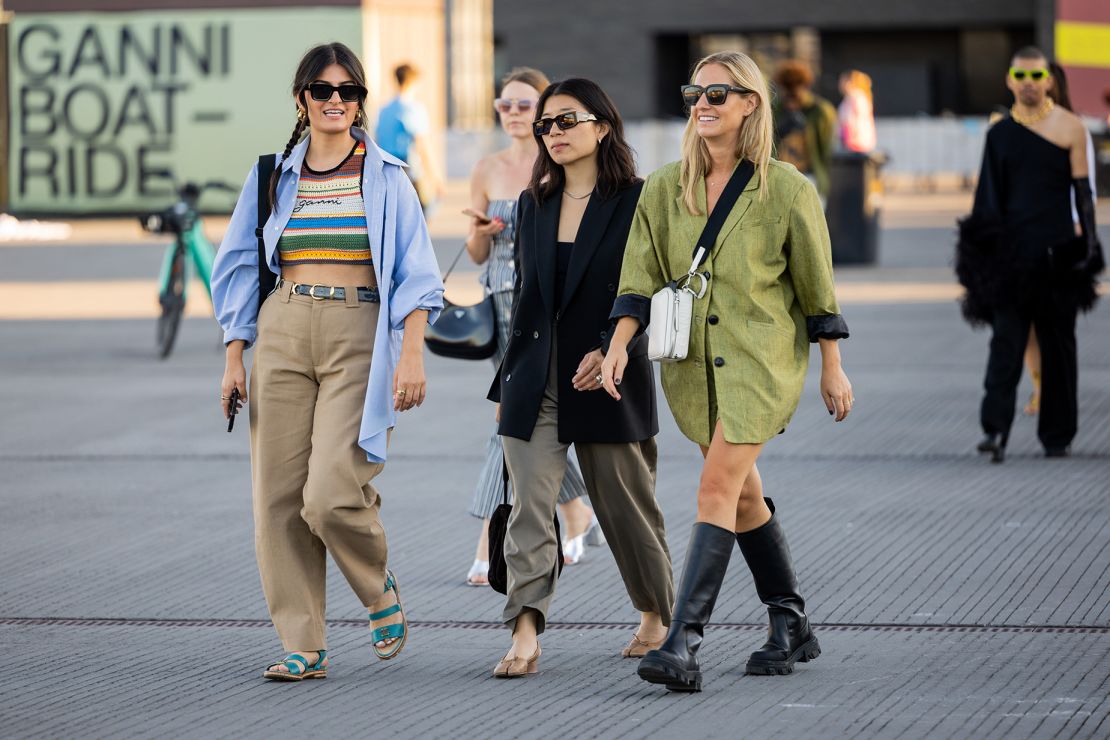 COPENHAGEN, DENMARK - AUGUST 11: Guests seen outside Ganni during Copenhagen Fashion Week Spring/Summer 2023 on August 11, 2022 in Copenhagen, Denmark. (Photo by Christian Vierig/Getty Images)