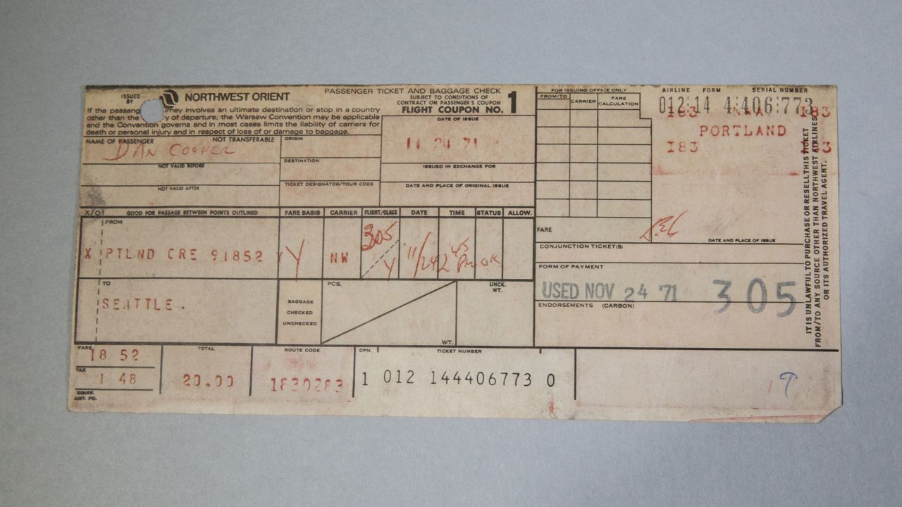The hijacker's plane ticket had his name as Dan Cooper, but authorities think that may have been an alias.