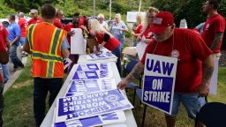 United Auto Workers members and supporters picket outside a General Motors facility in Langhorne, Pa., Friday, Sept. 22, 2023. The United Auto Workers expanded its strike against major automakers Friday, walking out of 38 General Motors and Stellantis parts distribution centers in 20 states. 