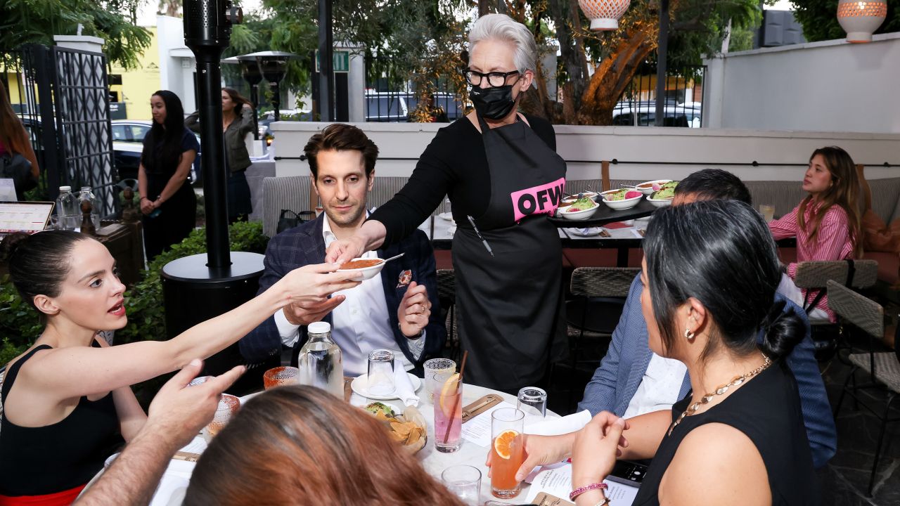 Jamie Lee Curtis (upper right) at the One Fair Wage Fundraiser at Gracias Madre on September 21, 2023 in West Hollywood, California.