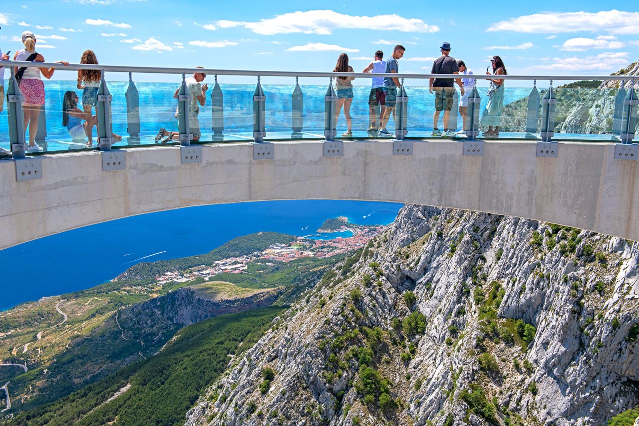 Skywalk Biokovo is a glass-bottomed viewing platform over a national park.