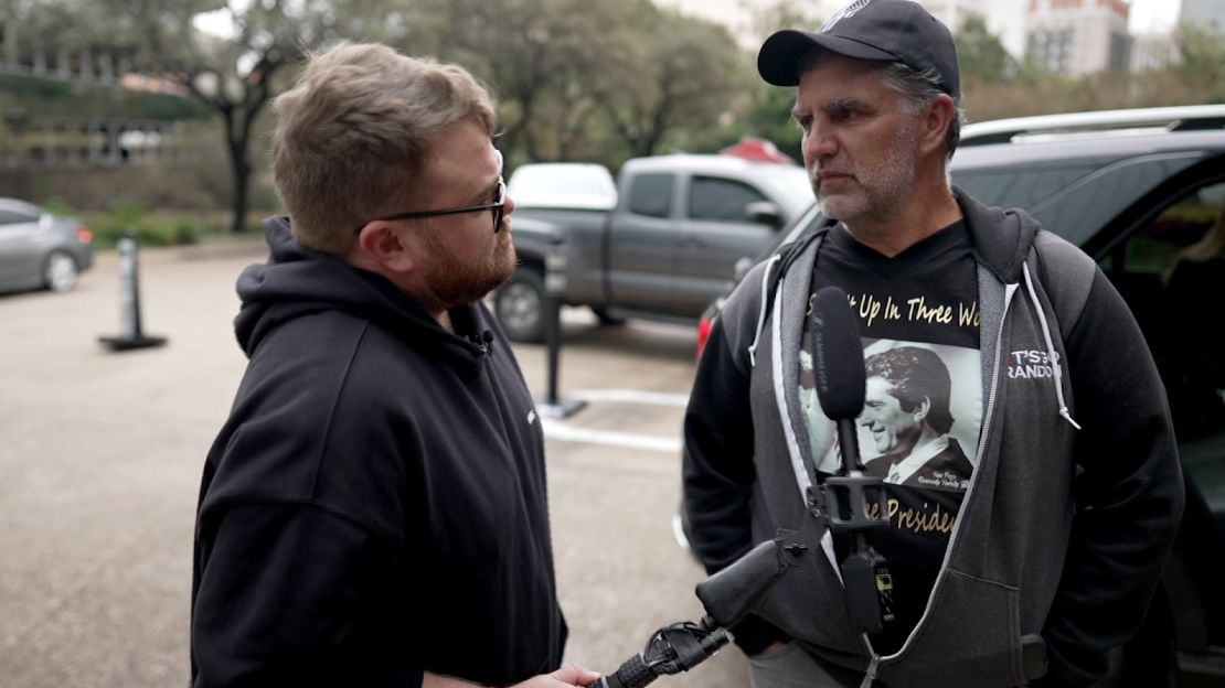 CNN correspondent Donie O'Sullivan interviews Michal Protzman in Dallas 
