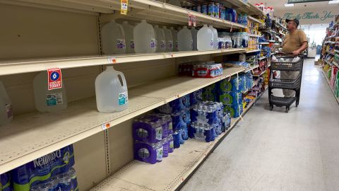 Mostly empty shelves of bottled water at Fremin's Food Market in Port Sulphur, in Plaquemines Parish, La., as concerns grow over drinking water due to salt water intrusion moving up the nearby Mississippi River. 