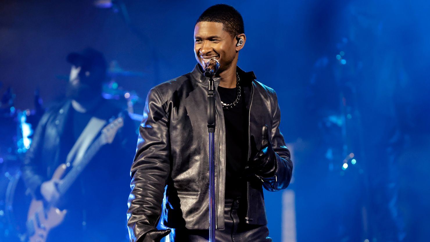 Usher performing at the 2023 iHeartRadio Living Black Block Party in Los Angeles.