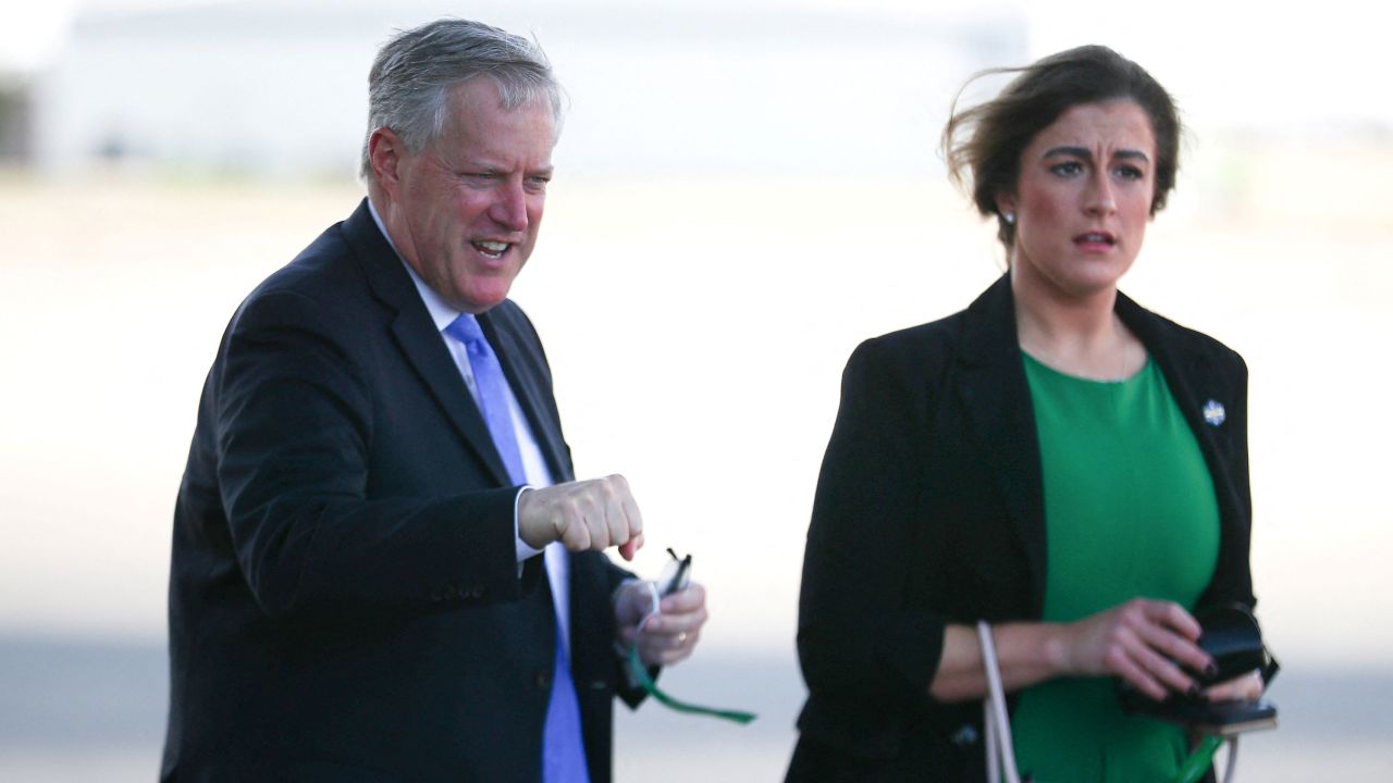 White House Chief of Staff Mark Meadows, left, walks with senior aide Cassidy Hutchinson before a campaign rally in North Carolina on October 22, 2020.