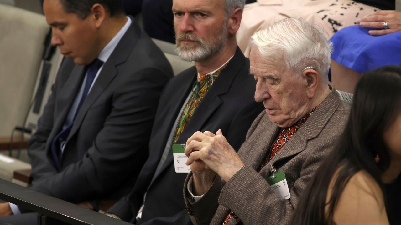 Yaroslav Hunka, right, sits in the House of Commons in Ottawa, Onatario on Friday, September 22, 2023.