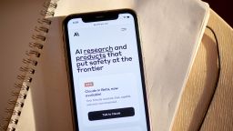The Anthropic website on a smartphone arranged in New York, US, on Tuesday, Aug. 15, 2023. 