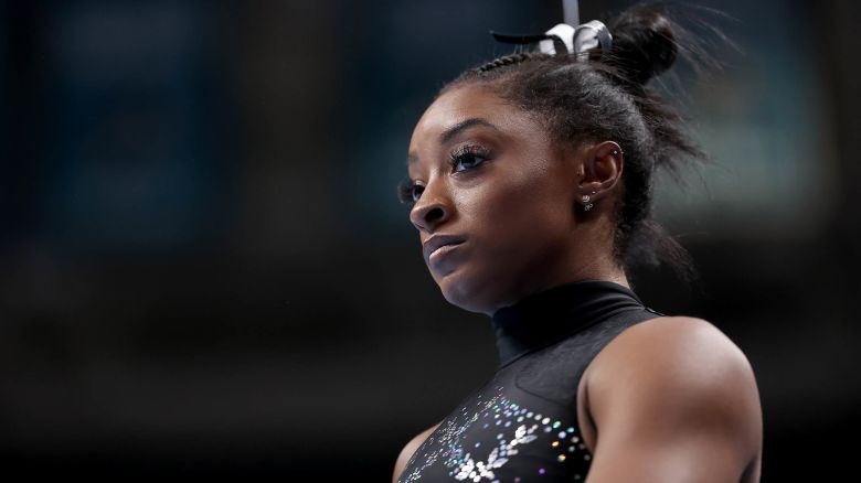 SAN JOSE, CALIFORNIA - AUGUST 27: Simone Biles warms up before day four of the 2023 U.S. Gymnastics Championships at SAP Center on August 27, 2023 in San Jose, California. (Photo by Ezra Shaw/Getty Images)