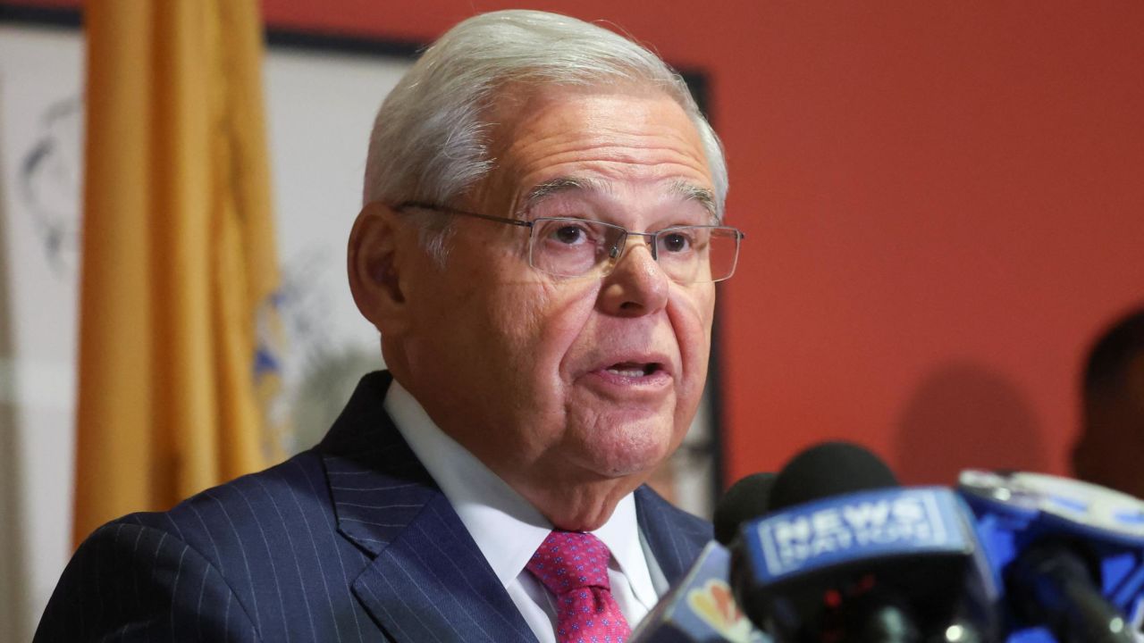 U.S. Senator Robert Menendez (D-NJ) delivers remarks, after he and his wife Nadine Menendez were indicted on bribery offenses in connection with their corrupt relationship with three New Jersey businessmen, in Union City, New Jersey, U.S., September 25, 2023. REUTERS/Mike Segar
