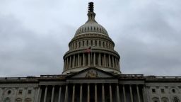 A general overall exterior view of the US Capitol with ominous clouds, Saturday, Sept. 23, 2023, in Washington. (Aaron M. Sprecher via AP)