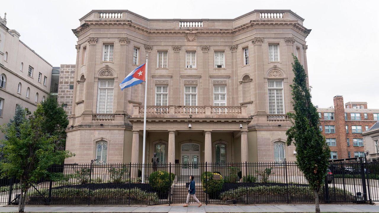 The Cuban Embassy is seen in Washington, Monday, Sept. 25, 2023. U.S. law enforcement officials have launched an investigation after a Molotov cocktail was thrown at the Cuban Embassy in Washington.  There was no fire or significant damage to the building.  (AP Photo/Jose Luis Magana)