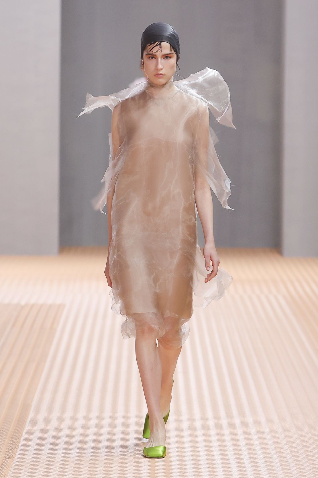 Ethereal gauzy silk dresses were a standout moment at the Prada show.