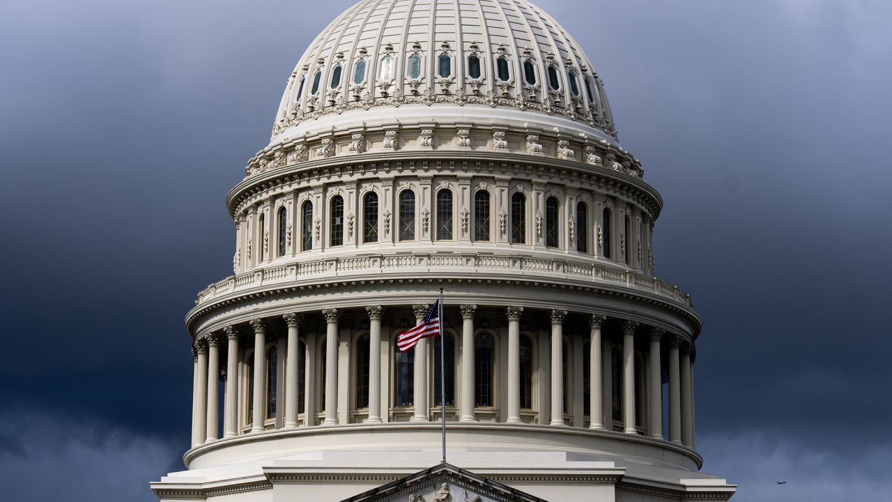 Dark clouds hang above the U.S. Capitol dome on Monday, September 25, 2023. 