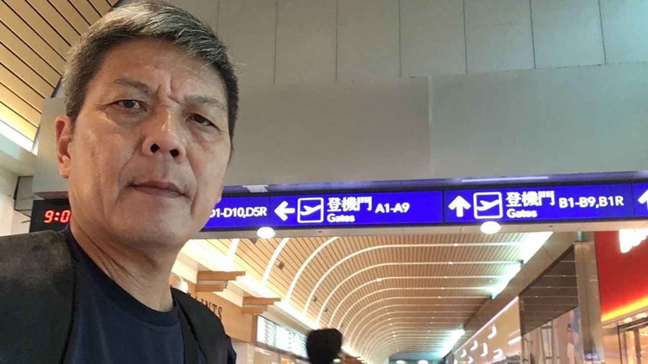 Chen Siming, who is currently stranded in the Taiwan airport, poses for a selfie picture, in Taiwan.