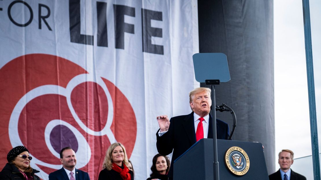 Trump addresses the March for Life rally in person in Washington on January 24, 2020.