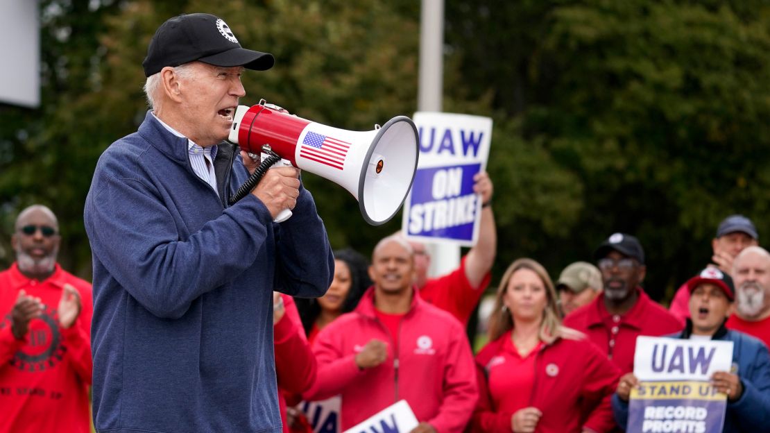 Biden joined striking United Auto Workers members on the picket line in Van Buren Township, Michigan.