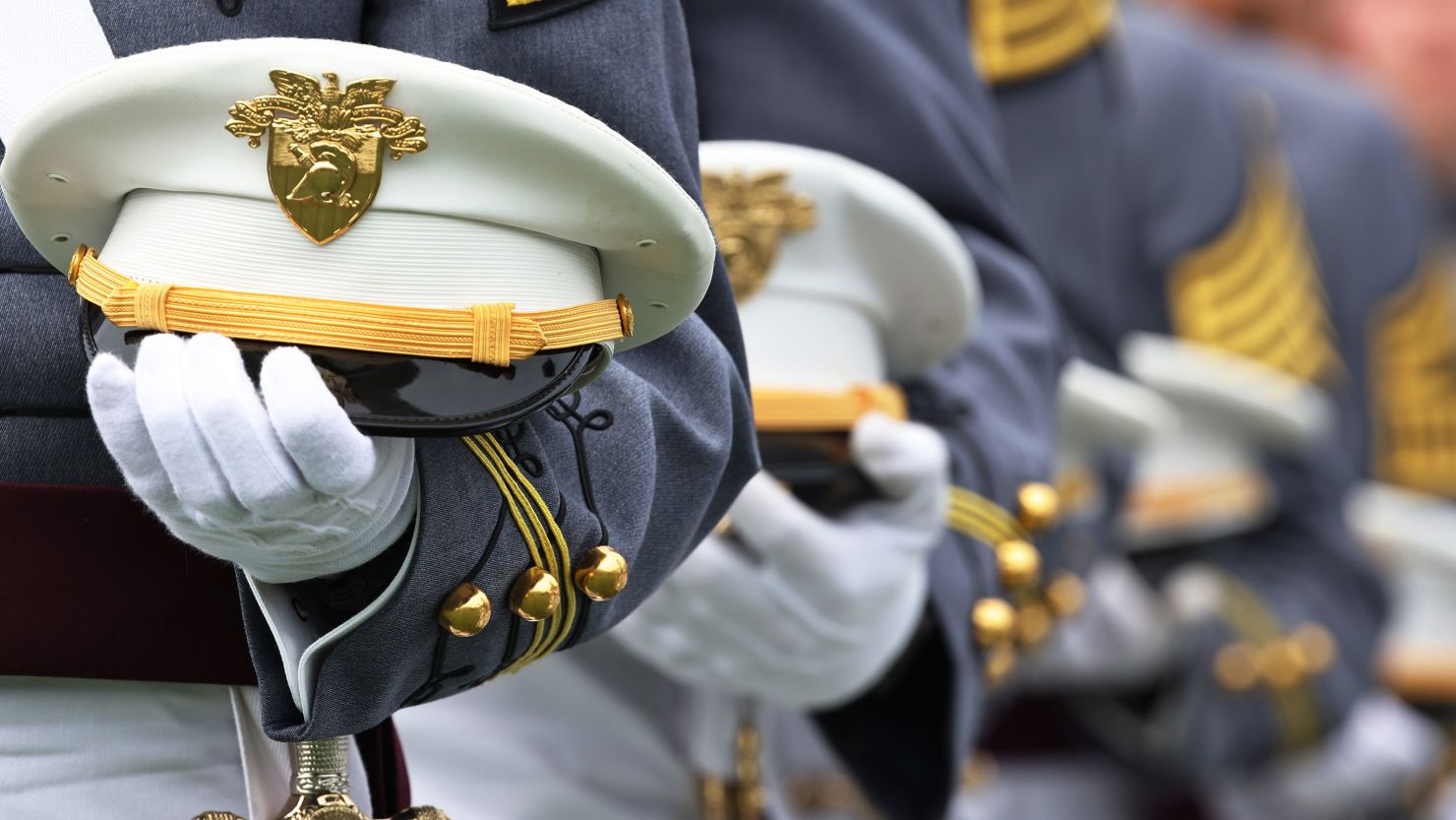 West Point graduates stand as the Army Song played during the 2021 West Point Commencement Ceremony in West Point, New York. 
