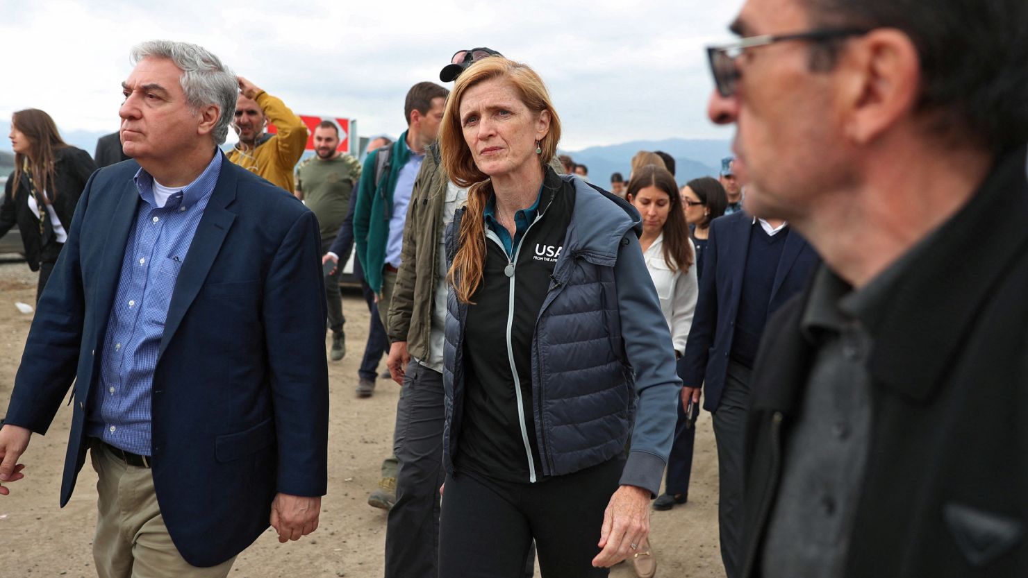 USAID's Samantha Power visited the aid center for refugees from Nagorno-Karabakh in the border village of Kornidzor, Armenia, September 26, 2023.