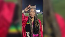 Kayleigh Craddock pictured wearing her homecoming queen crown and a stole representing her Mexican heritage at her graduation ceremony in May.