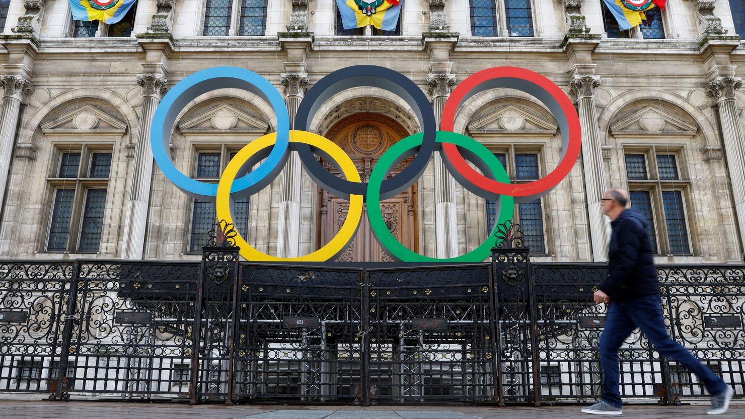 The Olympic rings are seen in Paris, France, March 14, 2023. 