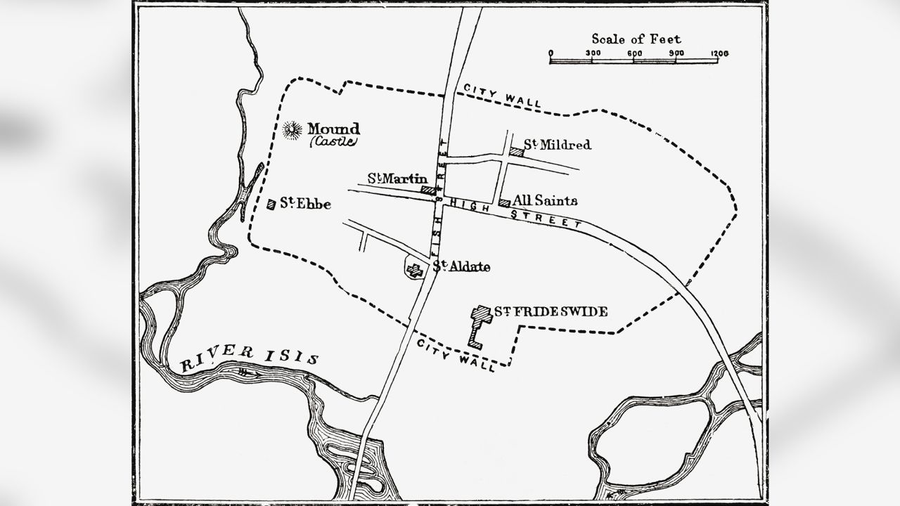 Medieval map of Oxford, England circa 12th or 13th century