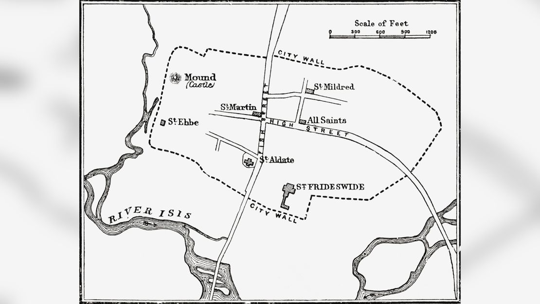 Medieval map of Oxford, England circa 12th or 13th century