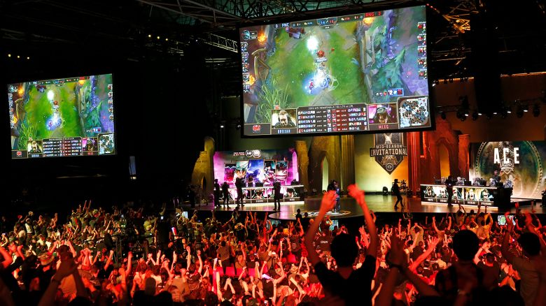 Fans watch a "League of Legends" tournament at the Zenith on May 18, 2018 in Paris, France