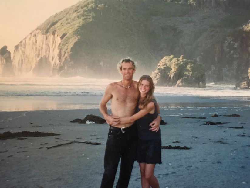 <strong>Falling in love</strong>: Tim and Tracy bonded over their South American travels. "We had dozens of adventures from 45-hour bus rides to mountain climbing to rafting through the Amazon," says Tracy. "We fell madly in love." Here's the couple on a beach in Chile in January 1997.