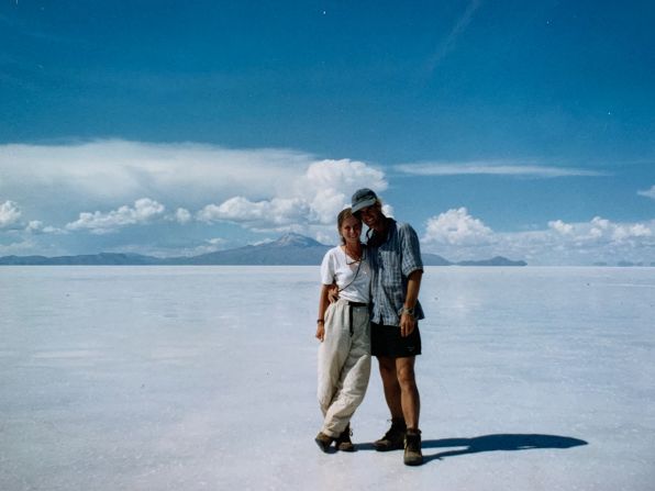 <strong>Trying to reunite:</strong> Tim and Tracy arranged to reunite three weeks later in Cuenca, Ecuador. They picked a hotel where they planned to meet, and then a back-up hotel just in case the first was closed. Here's the couple pictured later in 1996 at Salar de Uyuni, Bolivia.