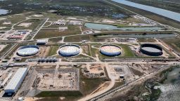 In an aerial view, the Strategic Petroleum Reserve storage at the Bryan Mound site is seen on October 19, 2022 in Freeport, Texas. 