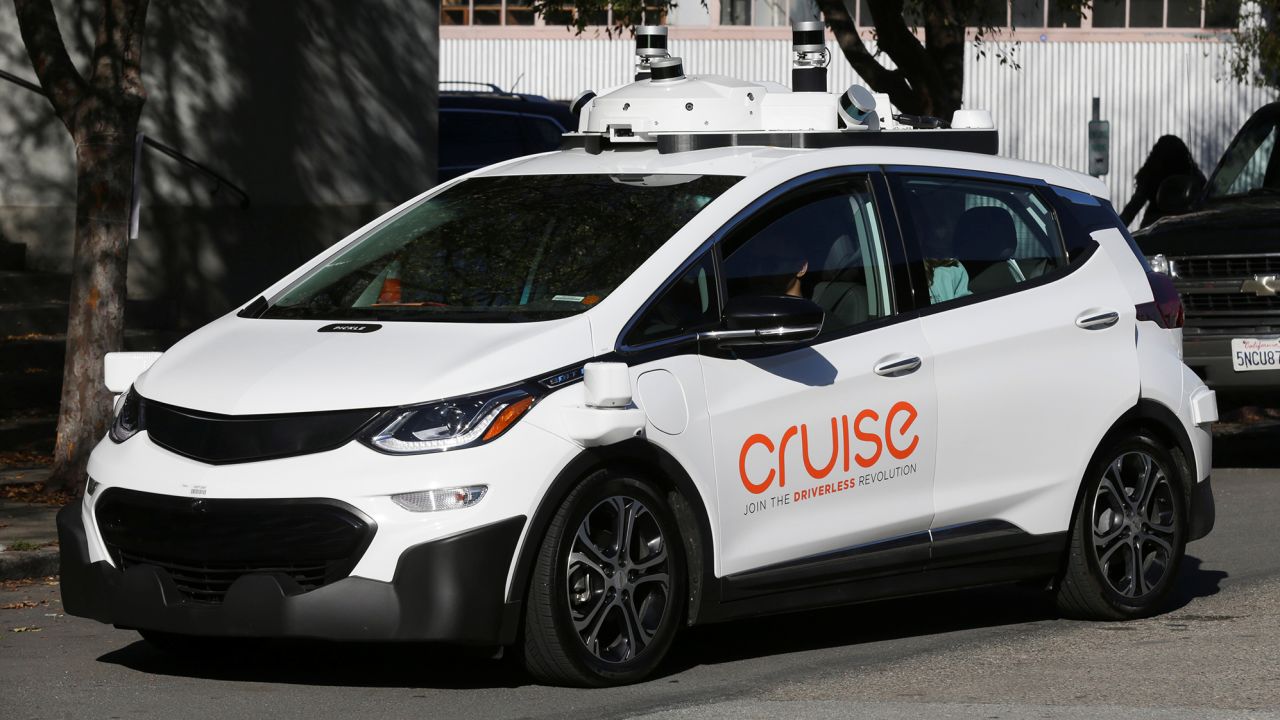 A self-driving GM Bolt EV is seen during a media event where Cruise, GM's autonomous car unit, showed off its self-driving cars in San Francisco, California in November 2017. 