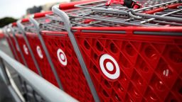 The Target logo is displayed on shopping carts outside of a Target store on January 15, 2020 in San Francisco, California. 