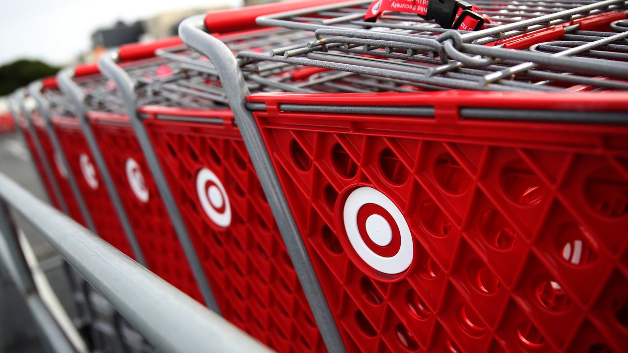 The Target logo is displayed on shopping carts outside of a Target store on January 15, 2020 in San Francisco, California.