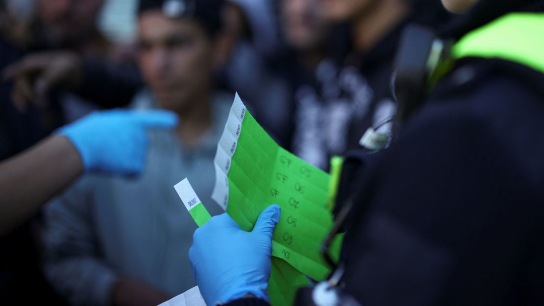 German police used wristbands to tag suspected illegal migrants detained during a patrol along the German-Polish border, September 20, 2023.