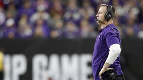 INDIANAPOLIS, INDIANA - DECEMBER 01: Head coach Pat Fitzgerald of the Northwestern Wildcats on the sidelines in the game against the Ohio State Buckeyes in the third quarter at Lucas Oil Stadium on December 01, 2018 in Indianapolis, Indiana. (Photo by Joe Robbins/Getty Images)